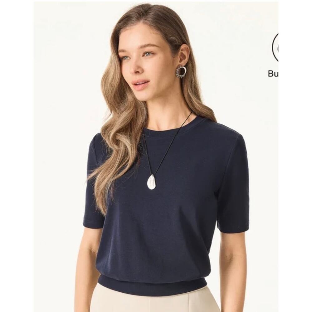 OGL Short Sleeve Top Smoky Navy Blue Size XS Soft Comfort Minimalist Tee New